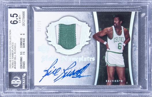 2005-06 UD "Exquisite Collection" Noble Nameplates #NNBR Bill Russell Signed Game Used Patch Card (#22/25) - BGS EX-MT+ 6.5/BGS 10